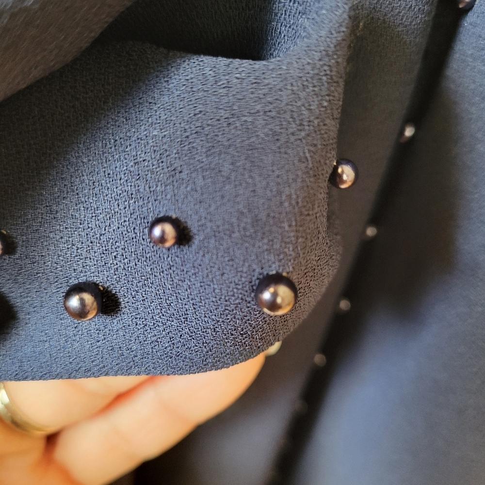 Navy Blue Beaded Open-front Blazer by Ursula of Switzerland Size 16 Made in USA - Picture 7 of 13